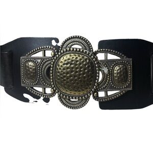Chicos genuine leather metal buckle Black and Gold elastic Belt women’s medium